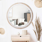 30" Farmhouse Wooden Round Mirrors for Wall Decor, Rustic Decorative Circle Mirror for Bathroom Over Sink, Entryway, Living Room, Vanity