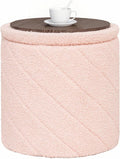 B FSOBEIIALEO Ottoman with Stroage, Boucle Round Storage Ottoman with Tray,Foot Rest Stool for Dorm Room, Living Room Pink, 16.93"x16.93"x17.72"