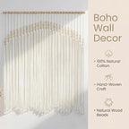 Betylifoy Macrame Wall Hanging Large Boho Wall Decor Beige Macrame Tapestry with Wooden Beads Cotton Rope Bohemian Handmade Woven Wall Art Decor for Bedroom Living Room Apartment Dorm Backdrop