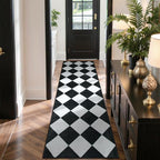 Beeiva Checkered Print Black Bathroom Runner Rug 2x6, Washable Ultra Thin Non Slip Laundry Room Rug Moroccan Stain Resistant Kitchen Runner, Modern Trellis Carpet for Hallway Bedroom Entryway Decor