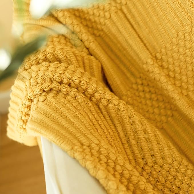 Blagic Knitted Throw Blanket for Couch, Bed and Sofa. Super Soft Blanket with Tassels, Yellow Throw Blanket, 50 x 60 Inches Lightweight & Cosy Home Decor