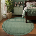 GarveeHome Round Area Rugs 4ft for Kids Room, Solid Dark Green Scalloped Washable Circle Rug Soft Non Slip Floral Print Floor Mat Carpet Indoor Thin Tent Rug for Bedroom Dining Room Playroom Nursery