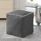 Louis Donné Unstuffed Storage Pouf Ottoman Cover - Square Cotton Linen Footstool Chair for Living Room Nursery, DIY Bean Bag for Stuffed Animal Storage, 18 x 18 Inch, Cover ONLY