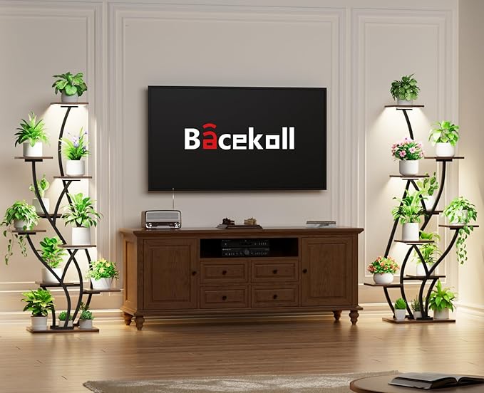 Plant Stand Indoor with Grow Lights - Lighted Plant Shelf Indoor Tall, 61" 9 Tier Large Plant Stands for Indoor Growing, 2 Pack Corner Flower Shelf, Winged Metal Holder for Home Living Room, Black