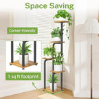 iDavosic.ly Tall Plant Stand Indoor, 4 Tier Corner Multiple Flower Holder Shelf with Wooden Trays, Space Saving Display Rack for Living Room Balcony Patio Porch Outdoor | Black & Brown