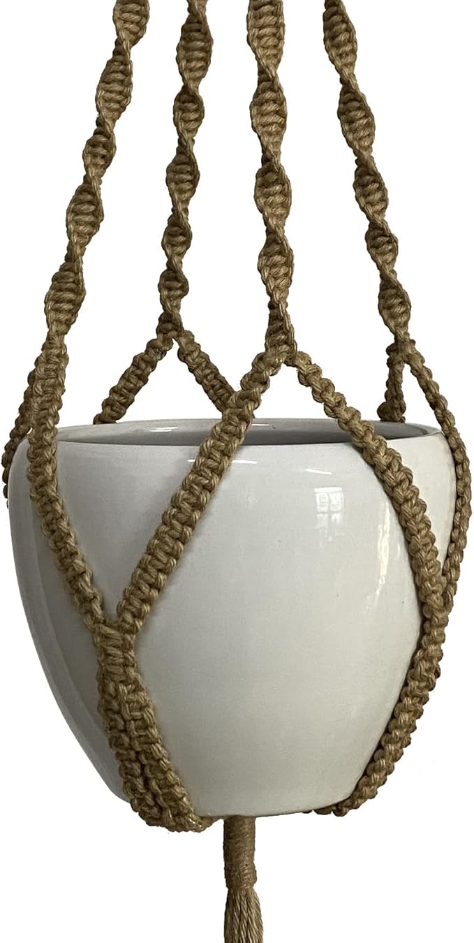4 Legs Natural Hemp Rope Macrame Plant Hangers Hanging Planter Holders Haning Baskets, 48-inches for 10-12" Pot (Light Brown-Hemp)