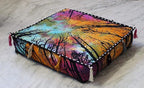 ICC Large Square Cotton Mandala Cushion Cover Hippie Ottoman Pouf Cover Daybed Floor Pillow Cover with Heavy Duty Zipper Seating Ottoman Poufs Dog-Pets Bed (Multi Forest, 18" Square)