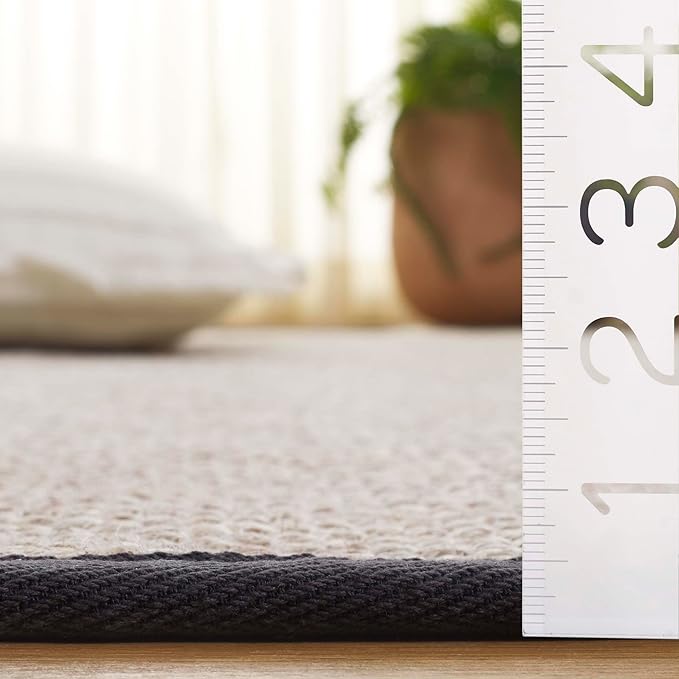 SAFAVIEH Area Rug 9x12 - Natural Fiber Collection - Large - Marble & Dark Grey, Sisal, Woven Design with Border (NF143D)
