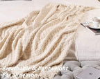 CREVENT Farmhouse Boho Knitted Throw Blanket for Couch Sofa Chair Bed Home Decoration, Soft Warm Cozy Light Weight for Spring Summer Fall (60''X80'' Beige)