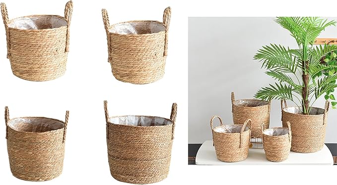 Straw Flower Pots, Plant Baskets Indoor, Basket Planter, Versatile Rattan Grass Woven Flower Planter, Plant Pot for Living Room Balcony Garden Decoration,Indoor & Outdoor