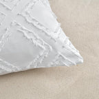 Square Pillow Shams 2 Pack, Square Size Pillowcases, Soft Microfiber Geometric Tufted Pillow Covers with Envelope Closure, White, 26x26 Inches (No Insert)