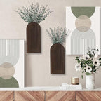 2 Pack Wooden Wall Vase Set - Dark Brown Finish Modern Farmhouse & Boho Wall Decor for Entryway, Hallway, Bathroom, Living Room, Dining Room, Narrow Spaces