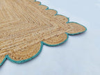 Weaving Cottage Scalloped Natural Jute Area Rug | Beige & Sky Blue, 2X3 FT Handwoven Jute Doormat | Eco-Friendly, Durable, and Stylish | Perfect for Living Room, Bedroom, and Entryway