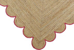 Weaving Cottage Scalloped Natural Jute Area Rug | Beige & Red, 2X3 FT Handwoven Jute Doormat | Eco-Friendly, Durable, and Stylish | Perfect for Living Room, Bedroom, and Entryway