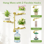 iDavosic.ly Rotating Window Plant Shelves, 3-Tier Metal Wall Stand with 2 Hooks, Flower Display Holder Rack for Living Room, Space Saving, Gold (Pots/Chains/Plants Not Included)