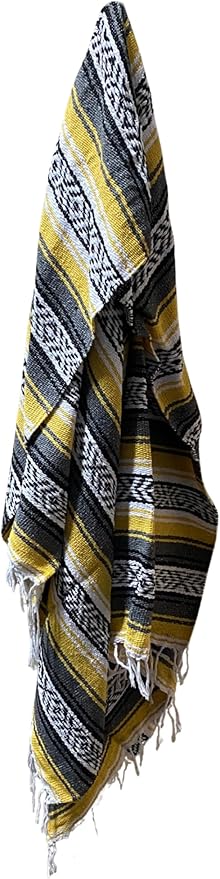 Del Mex Classic Mexican Blanket, Large Authentic Woven Falsa Throw (70"x50"), Artisan Southwest Décor for Beach, Yoga, Outdoors (Yellow)