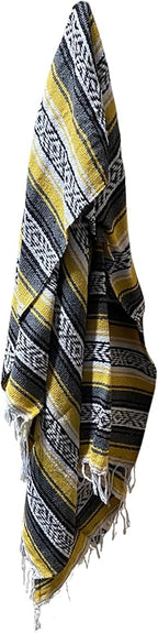 Del Mex Classic Mexican Blanket, Large Authentic Woven Falsa Throw (70"x50"), Artisan Southwest Décor for Beach, Yoga, Outdoors (Yellow)