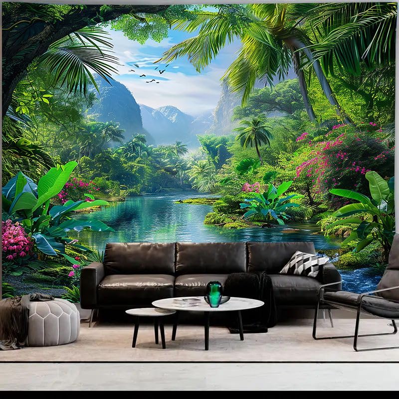 FENDROM Nature Tropical Rain Forest Tapestry Fantasy Landscape Mountain River Jungel Wall Hanging Tapestries for Bedroom Living Room Dorm - color: Rain Forest, size: 79"L x 59"W