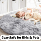Amdrebio Tie-Dyed Light Grey Round Area Rug 4Ft for Bedroom Living Room, Soft Fluffy Circle Circular Rugs for Kids Room, Home Office Decor, Modern Floor Shag Fuzzy Farmhouse Gray Carpet for Teen Boys