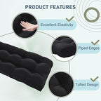 downluxe Outdoor Bench Cushion for Patio Furniture, Water Resistant Tufted Overstuffed Porch Swing Cushions, Thick Outdoor Loveseat Cushions, 48" X 18" X 5", Black, Set of 1