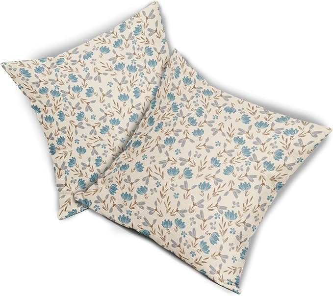 Brown Blue Grey Floral Pillow Covers 18x18 Set of 2 Vintage Rustic Old Style Cute Small Flower Print Decorative Outdoor Pillowcases Farmhouse Throw Cushion Case Decor for Couch Sofa Bed
