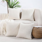 VAKADO Couch Decorative Throw Pillow Covers Cream White 18x18 Set of 4 Boho Corduroy Home Living Room Neutral Rustic Farmhouse Cushion Case Decor Square for Bed Sofa