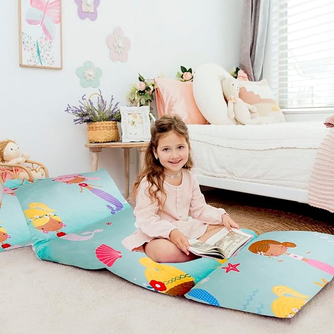 Butterfly Craze Floor Pillow Case - Lounge & Nap Cover for Floor Lounger Pillow - Adjustable Fit for Guest Bed & Sleeping Pad - Machine Washable for Sleep Mat & Travel Mattress - King, Mermaid Aqua