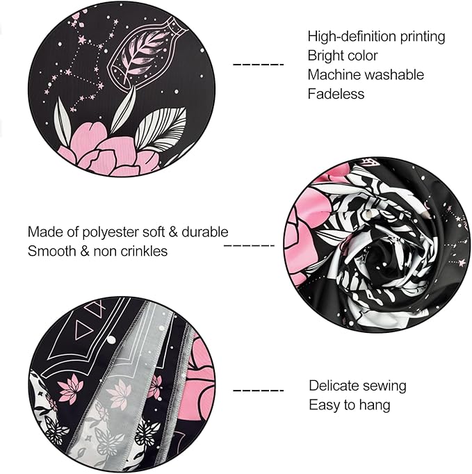 KJHL Black and Pink Gothic Witchy Skull Tapestry 44ʺ x 60ʺ Floral Constellation Skeleton Aesthetic Tapestries Wall Hanging for Bedroom Dorm