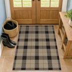 3x4 Jute Rugs for Entryway, Checkered Washable Entry Rug, Indoor Door Mat for Front Door, 3 x 4 Kitchen Mats for Floor, Non Slip Rubber Backing, Thin Modern Farmhouse Black and Brown Rattan Décor