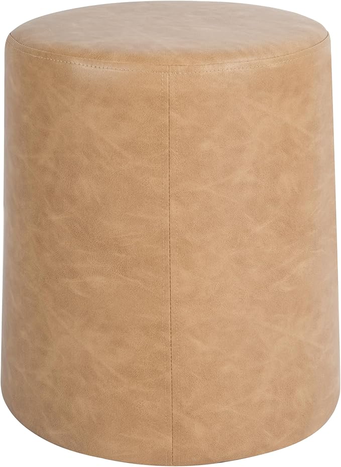 Spatial Order Faux Leather Organic ShapeOttoman (No Lid, Seat Only) | HomePop Home Décor | Round Pouf Foot Rest – Sand Faux Leather