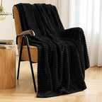 MIULEE Black Throw Blanket 3D Ribbed Jacquard Fleece Flannel Velvet Plush Decorative Bed Blanket (Throw, 50" x 60") - Super Soft, Lightweight, Warm and Cozy for Couch Sofa