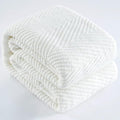 Knitted Throw Blanket 50"X60", White Knit Throws for Bed, Super Soft Boho Chevron Blankets for Couch Sofa Chair Room Decor, Textured Decorative Farmhouse Cozy Lightweight