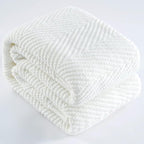 Knitted Throw Blanket 50"X60", White Knit Throws for Bed, Super Soft Boho Chevron Blankets for Couch Sofa Chair Room Decor, Textured Decorative Farmhouse Cozy Lightweight