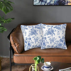 Chinoiserie Blue and White Flowers Throw Pillow Covers 16x16 Set of 2, Vintage Blue Floral Pillow Covers Outdoor Decorative Pillow Case for Couch Bed Sofa Cushion Home Decor