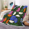 Boho Abstract Colorful Floral Throw Blanket, Vintage Retro Patchwork Pink Blue Green Flower Botanical Geometric Aesthetic Groovy Flannel Throw Blanket for Chair Bed Sofa Couch, 60X80IN