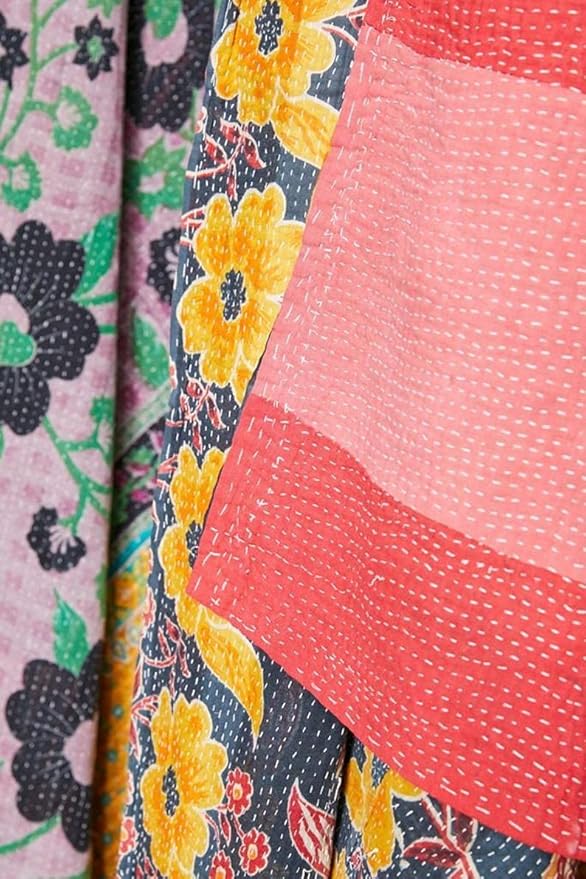 Royal Craft Indian Vintage Kantha Quilt Handmade Throw Reversible Cotton Blankets 1 Quilt Assorted Colors RCKQT0096 RCKQT0096 55X85 Inches