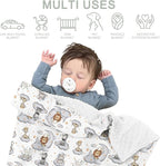 Sleepy Safari Baby Blankets for Girl Boy Lion Elephant Hippo Giraffe Moon Clouds Stars Soft Mink Dotted Backing Double Layer Swaddle Blanket African Jungle Animal Bed Throw for Newborn Toddler 30x40