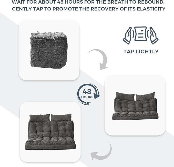 MAXYOYO Folding Sofa Bed, Tufted Bean Bag Bed with Pillows Floor Mattress for Adults, Extra Thick and Long Floor Sofa, Full Couch for Bedroom Living Room, Dark Grey, 54x91 Inch