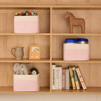Small Organizing Baskets for Cubes Shelf, 9.7x9.7x7.1 Inch Rope Woven Storage Bins for Nursery Shelves Storage, Cute Toy Basket, Square 3 Packs Off White Pink