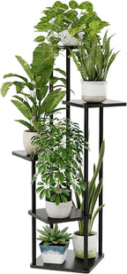 Bamworld Black Plant Stand Indoor 5 Tier Plant Shelf for Multiple Plants Corner Flower Stand Metal Wood Plant Table for Patio Garden Balcony Living Room Bedroom