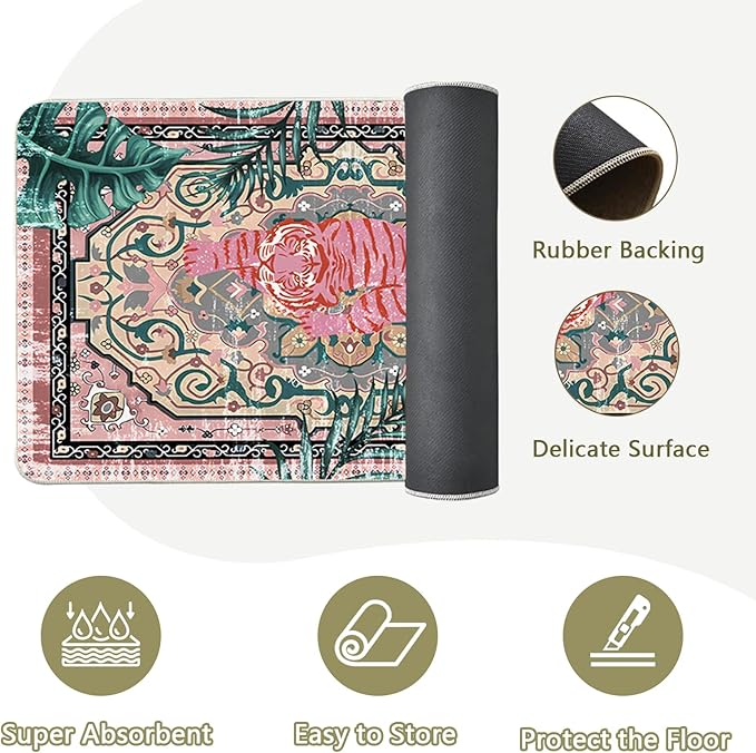 Tiger Rugs for Kitchen Floor, Anti Fatigue Mats for Kitchen Floor Non Slip, 2PCS Rubber Kitchen Mat, Washable Cushioned Carpet Rug for Sink Laundry Gifts for Christmas 15.7"×27.5" +15.7"×47" 3.5mm