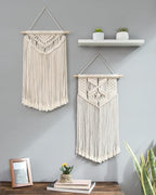 Mkono 2 Pcs Macrame Wall Hanging Boho Wall Art Decor Woven Chic Bohemian Room Decor for Bedroom Nursery Living Room Dorm Apartment, Medium Size 22" L x 13" W and 24" L x 13" W