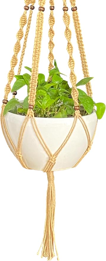 Plant Hanger Macrame Hemp Rope 6 Legs 51 Inches for Indoor Outdoor, Living Room, Kitchen, Deck, Patio, High and Low Ceiling with Size of 10-12 inches Without The Pot