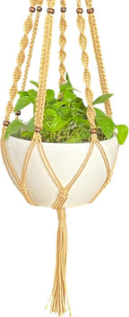 Plant Hanger Macrame Hemp Rope 6 Legs 51 Inches for Indoor Outdoor, Living Room, Kitchen, Deck, Patio, High and Low Ceiling with Size of 10-12 inches Without The Pot