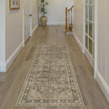 3x7 Washable Brown Runner Rug Vintage Hallway Kitchen Carpet Non-Slip Soft Low Pile Distressed Throw Rug for Bedroom Bathroom Laundry Living Room
