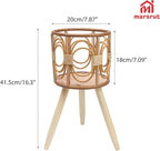 Rattan Plant Stand, Wicker Plants Baskets Indoor, Small, Cute Handmade Woven Wooden Planter with Legs, Boho Style Hollow Flowers Display Rack Straw Standing Floor Stool Shelf for Pot Holder Outdoor Decorations