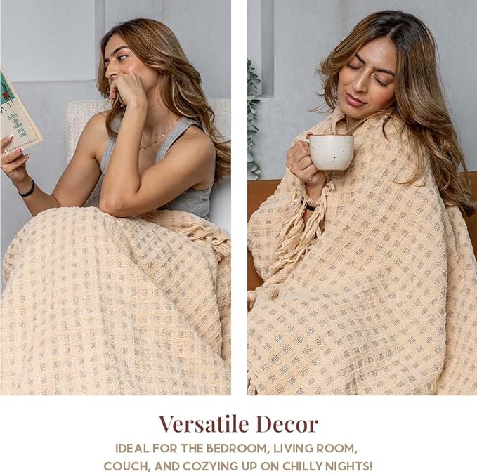 Folkulture Christmas Throw Blanket | (60 x 50) Boho Chunky Knit Blanket for Bed, Couch |Chenille White Thick, Ultra Soft, Plush, Lightweight, Throw Blanket for Sofa with Machine Wash | Ivory Wrap