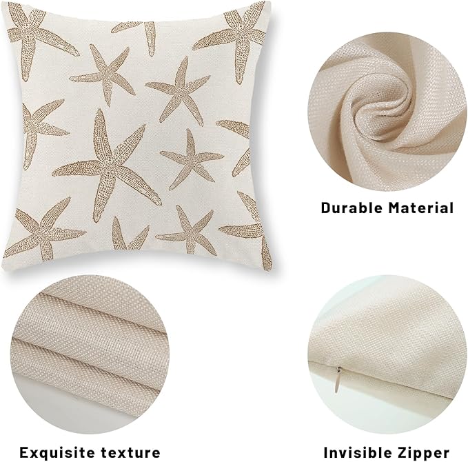 Brown Starfish Pillow Covers 20x20 Set of 2 Coastal Throw Pillows Spring Summer Nautical Ocean Theme Beach Decorative Pillow Cases Farmhouse Outdoor Decor Linen Cushion Case for Couch Sofa