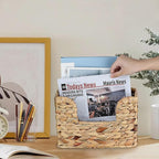 Woven Hanging Magazine Holder, Natural Water Hyacinth Wall Mounted Basket for Books, Files & Magazines, Organizer Rack with Handle (Water Hyacinth, 11.8″ x 4.3″ x 7.9″)