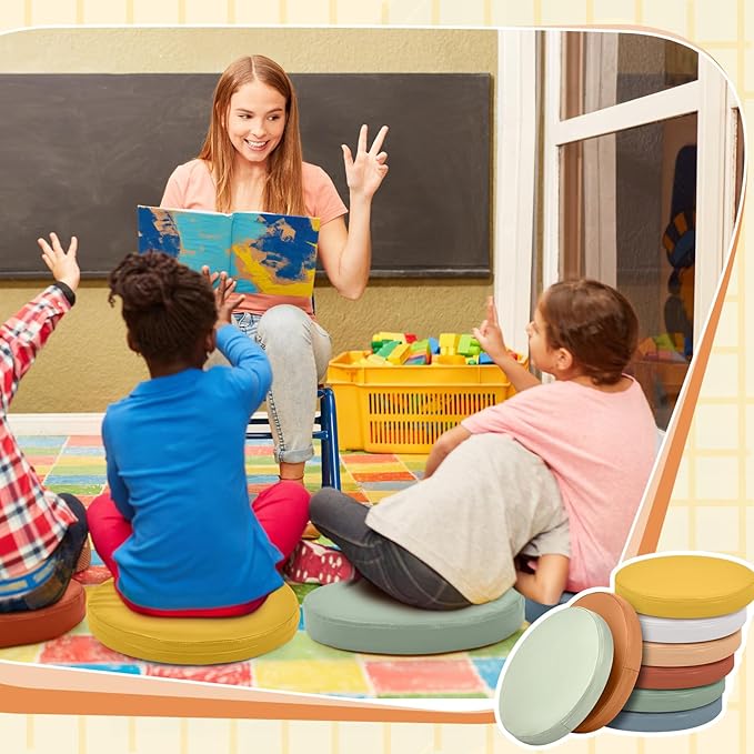 Juexica 8 Pcs Extra Thick Flexible Seating Floor Cushions Assorted Colored Floor Pillow Classroom Seat Cushions Soft Classroom Seating for Kids Learning Daycare School Chair(Boho Color)